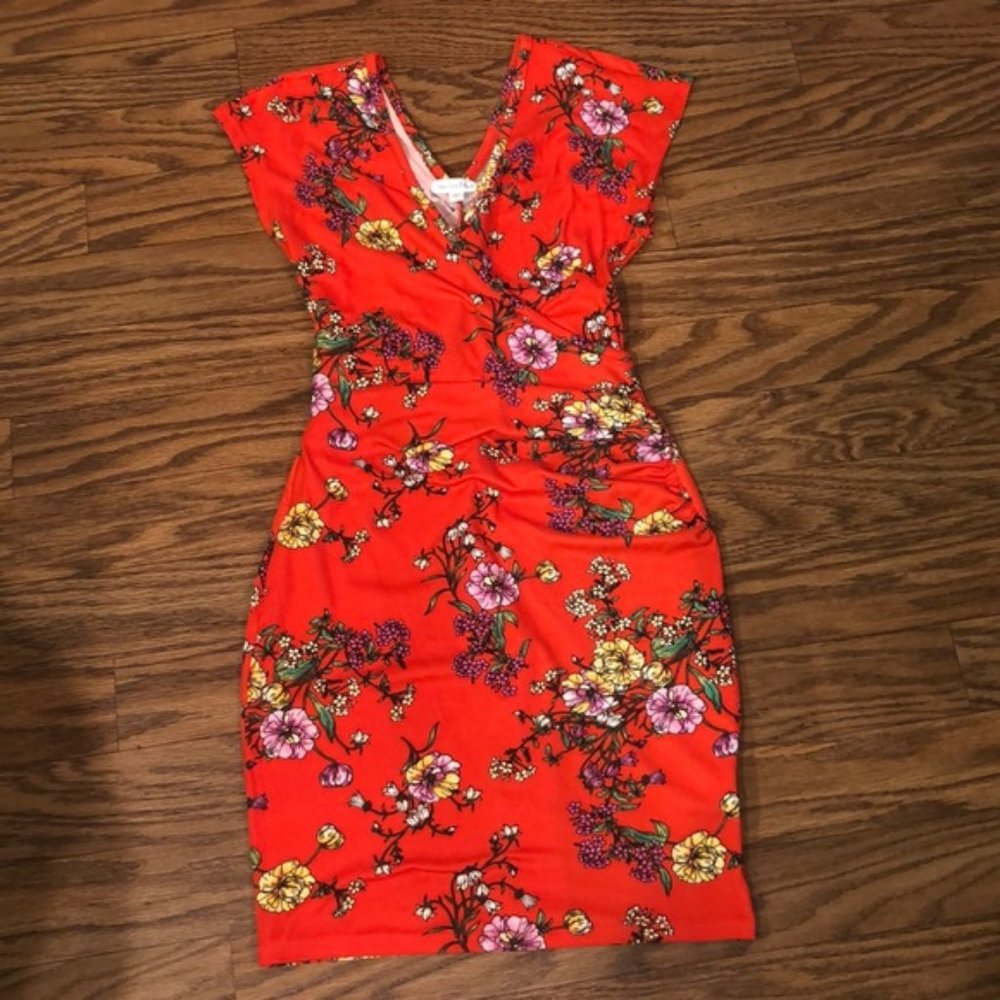 Burnt Orange Floral Print Dress Small